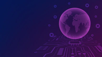 Digital global technology concept with purple world map