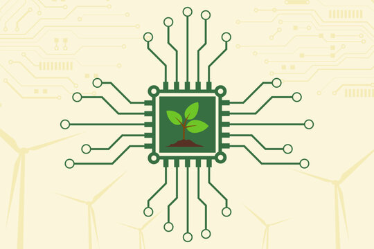 Green processor chip with leaf technology concept