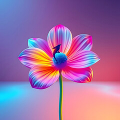 Vibrant Neon Flower with Abstract Colors and a Small Silhouette, 4k