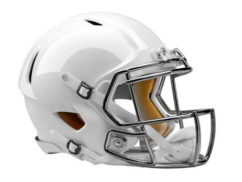 Gridiron Guardian: A pristine, glossy white football helmet stands in striking detail, embodying the spirit of competition and protection in American football.