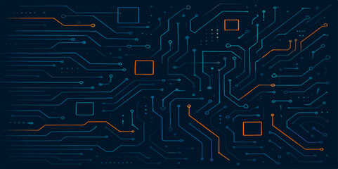 Seamless blue circuit board pattern: a digital technology backdrop illustrating microchip design and electronic engineering