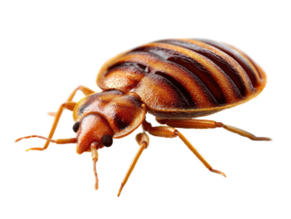 Bedbug's Close-Up: A detailed, close-up shot of a bedbug, showcasing its distinctive striped pattern and intricate features.