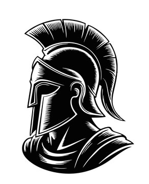 Black silhouette of an ancient Greek or Roman warrior helmet in engraved style. Classic historical symbol, perfect for logo, emblem, tattoo, or vintage design. Transparent background.
