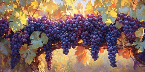 A close up of deep purple wine grapes ready for harves