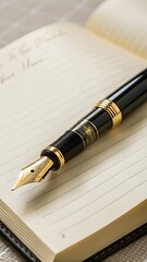 Luxury Fountain Pen on Open Journal &ndash; Writing, Elegance, and Creativity