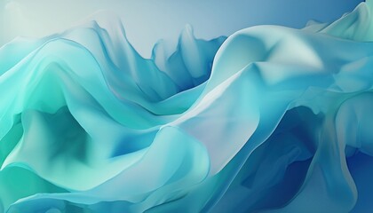 Obraz premium flowing translucent aqua fabric waves in soft gradient shades of cyan and teal abstract design for modern branding, web background, or luxury print media