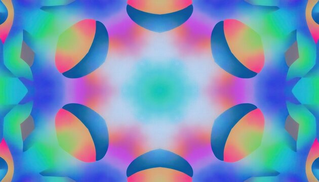  kaleidoscopic digital vortex with vibrant blue gradients, abstract dot textures, and rainbow color bursts ideal for web background, album cover, or poster design