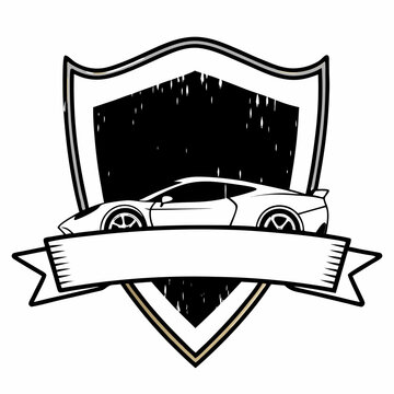 Customizable Shield Badge Graphic with a Sleek Sports Car for Branding