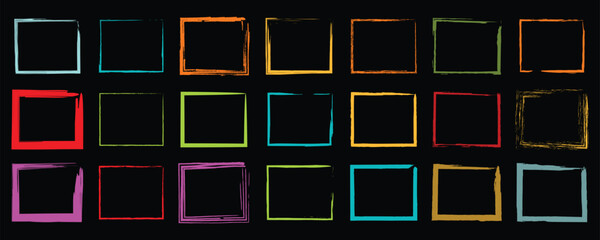 Creative square elements in bright colorful fills and artistic brush stroke outlines ideal for digital art projects, print layout, and funky graphic design.