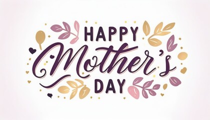elegant happy mother’s day calligraphy design with purple and gold swirls, hearts, and flourishes on a soft white background for greeting card or web graphic use

