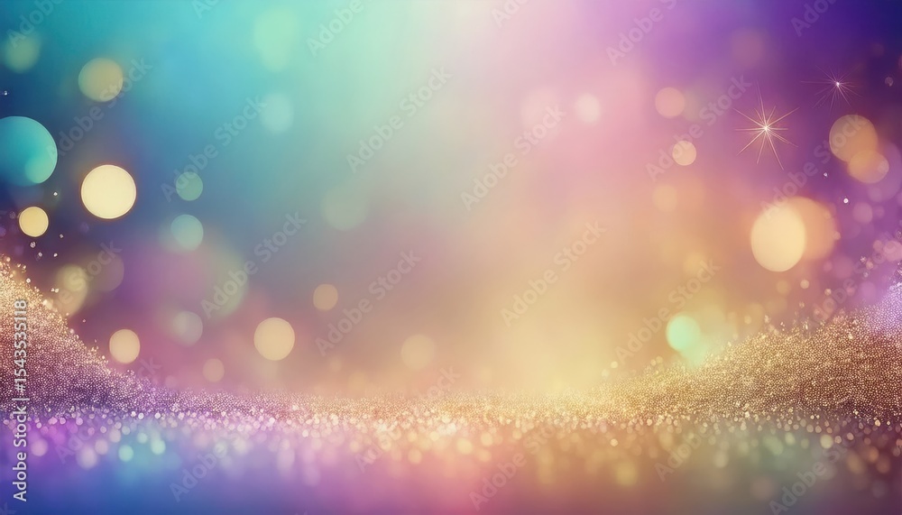 Wall mural ethereal bokeh background with soft pastel gradient and sparkling golden light particles for elegant