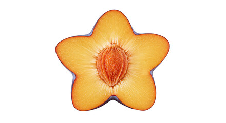 A close-up shot of a plum cut in the shape of a star on a black background