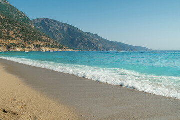Blue waters of Aegean Sea. Oludeniz, Turkey. Scenic seascape.