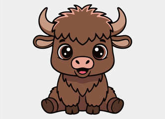 Cute little yak smiling happy  cartoon illustration.