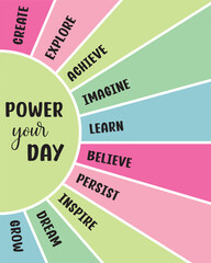 Colorful Motivational Affirmation Sunburst Wall Art – Power Your Day Positive Quote Design
