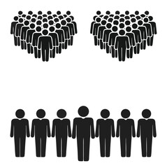 Clean vector icons in black silhouette style showing groups and crowds of people on white background, designed for social infographics, event graphics, and community visuals