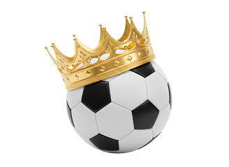 Gold crown on soccer ball isolated on transparent background