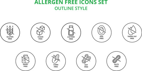 Allergen-free icons set vector illustration