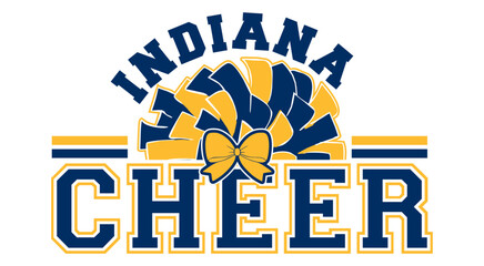 Cheerleader illustration, Blue and Yellow pom-poms  and bow with Cheer Word. Vector cheerleading illustration.