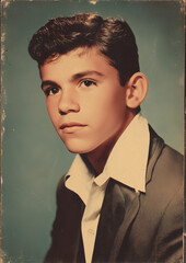 vintage headshot of poc young male teen, actor in film portrait from 1950s