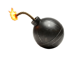 Burning fuse bomb exploding isolated on transparent background