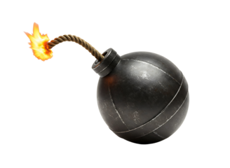 Burning fuse bomb exploding isolated on transparent background