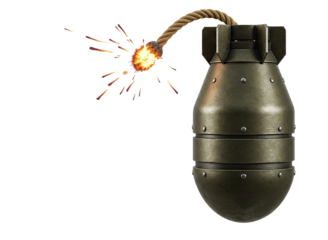 Burning fuse bomb exploding isolated on transparent background