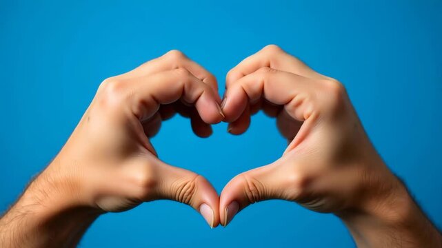 hands in the shape of heart with a bluescreen chroma key in the background