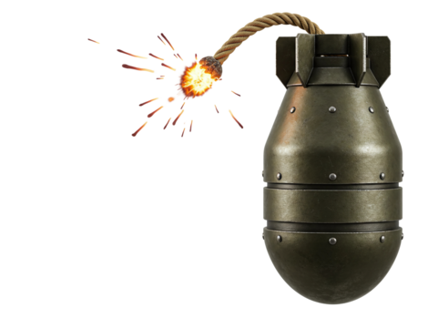 Burning fuse bomb exploding isolated on transparent background