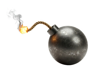 Burning fuse bomb exploding isolated on transparent background
