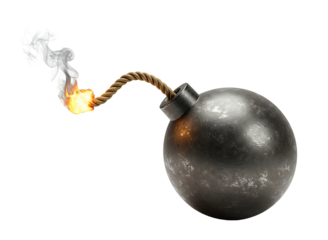 Burning fuse bomb exploding isolated on transparent background