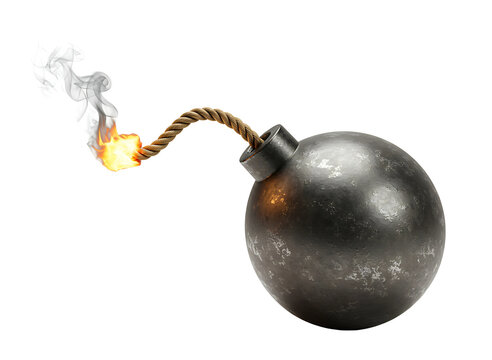 Burning fuse bomb exploding isolated on transparent background