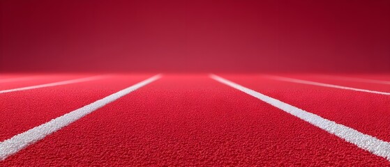 Close-up of a red athletic track surface with white lines