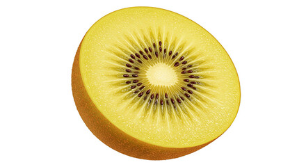 A close-up image of a cross-section of a ripe golden kiwi fruit