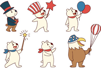 Independence Day Clipart Set in Patriotic Style. 4th of July Independence Day Graphic Elements. American Independence Day Icons and Designs. Flat Design Independence Day Illustrations