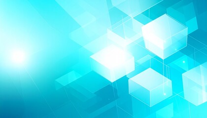 Obraz premium Abstract innovation background with abstract cubes, transparent elements, and lens flare effects, futuristic design in cyan tones
