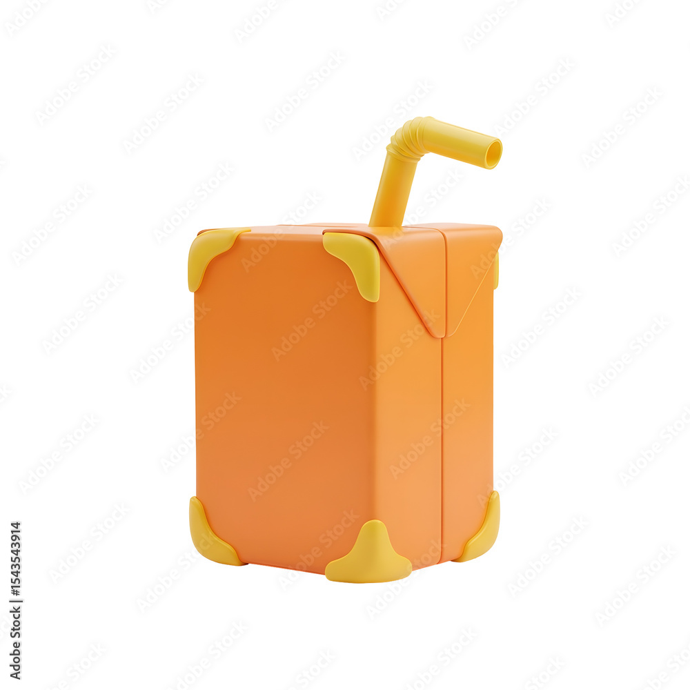 Fototapete 3d rendering of a juice carton with a straw against a transparent background. the carton features ye