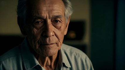 Close-up Portrait of a Serious and Pensive Senior Man, 4k