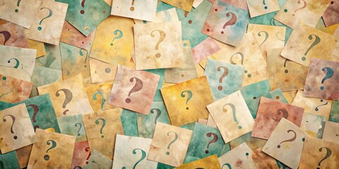 A Collection of Aged Papers Featuring Intriguing Question Marks, Symbolic of Inquiry and the Pursuit of Knowledge