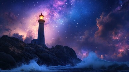 Lighthouse at night landscape