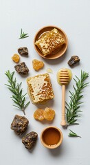 Dried propolis lumps and honeycomb.And candies with propolis.