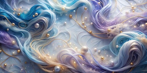 Enchanted Stream of Lavender and Azure Hues Adorned with Golden Accents and Pearlescent Spheres