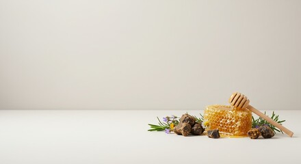 Obraz premium Dried propolis lumps and honeycomb.