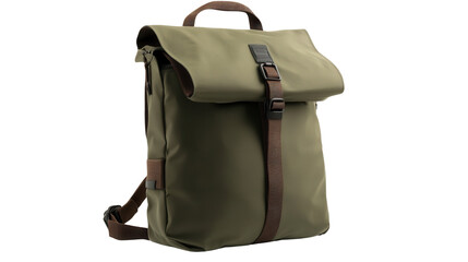 Fototapeta premium Olive green roll-top backpack Transparent background, PNG file