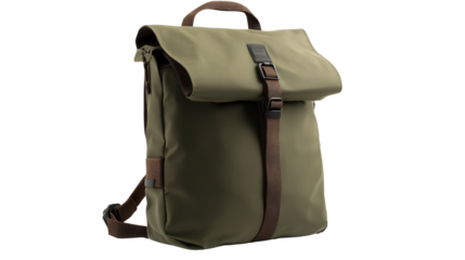 Olive green roll-top backpack Transparent background, PNG file