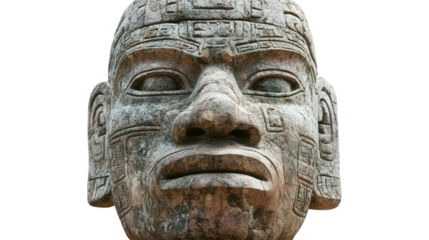 Olmec colossal head sculpture Transparent background, PNG file