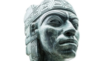 Olmec colossal head sculpture Transparent background, PNG file