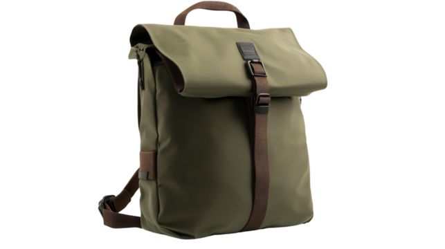 Olive green roll-top backpack Transparent background, PNG file