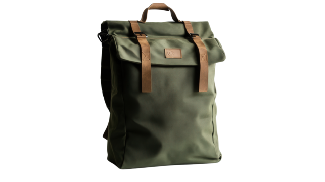 Olive green roll-top backpack Transparent background, PNG file