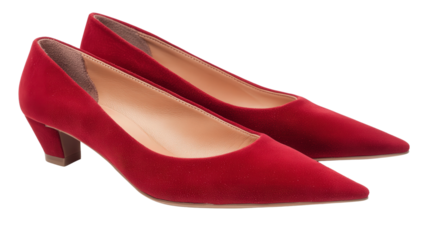 Pointed-toe red suede flats, Transparent background, PNG file